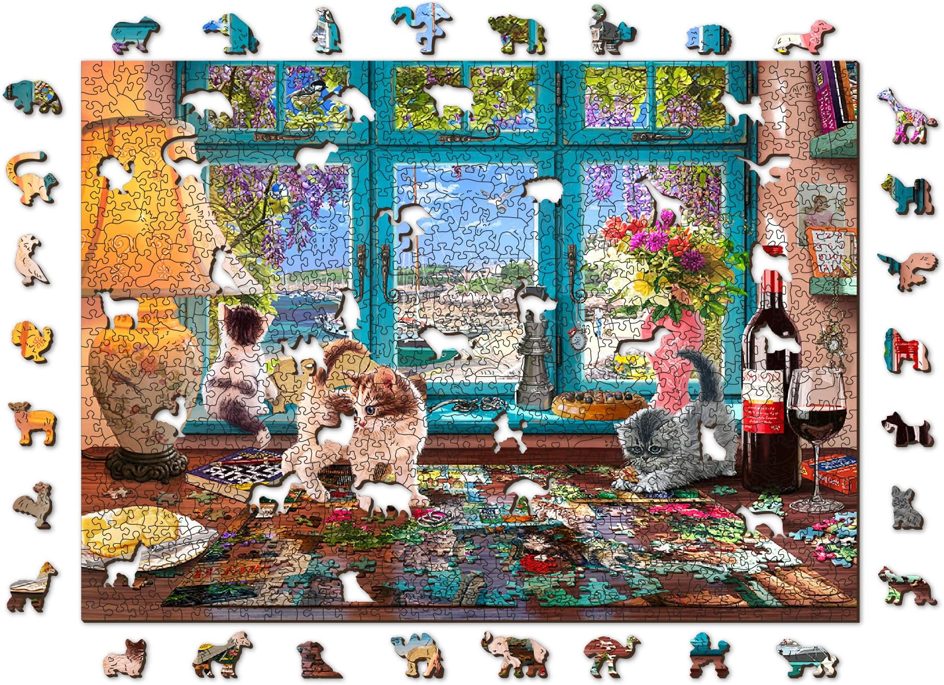 Wooden.City Wooden Puzzle 1000 +10 Pieces - Puzzler's Desk - Unique Unusual with Shaped Pieces - Challenging Mosaic Puzzle for Kids & Adults - Amazing Birthday