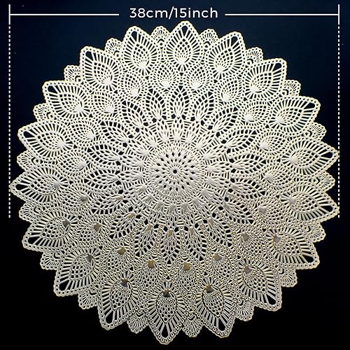 Miniatura 7 de Juego de 8 manteles individuales redondos dorados, lavables y lavables, manteles individuales de vinilo prensado para decoración de aniversario,