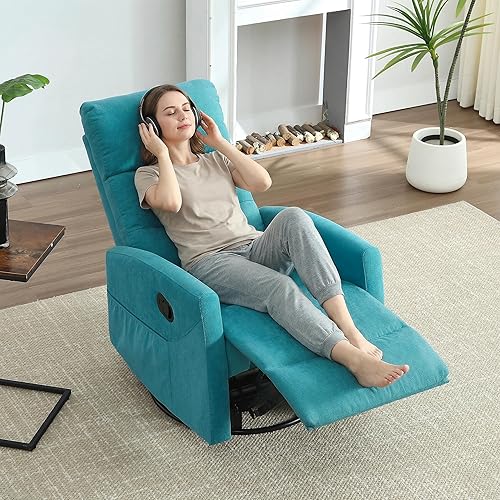 Miniatura 2 de PELUMY Silla reclinable manual con giro y balanceo de 360, sillón reclinable de tela para sala de estar, dormitorio, guardería, montaje sin