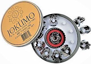 JOKUMO 11 Piece Round Linzer Cookie Cutter Set â€“ High Grade 430 Stainless Steel - with Storage Tin