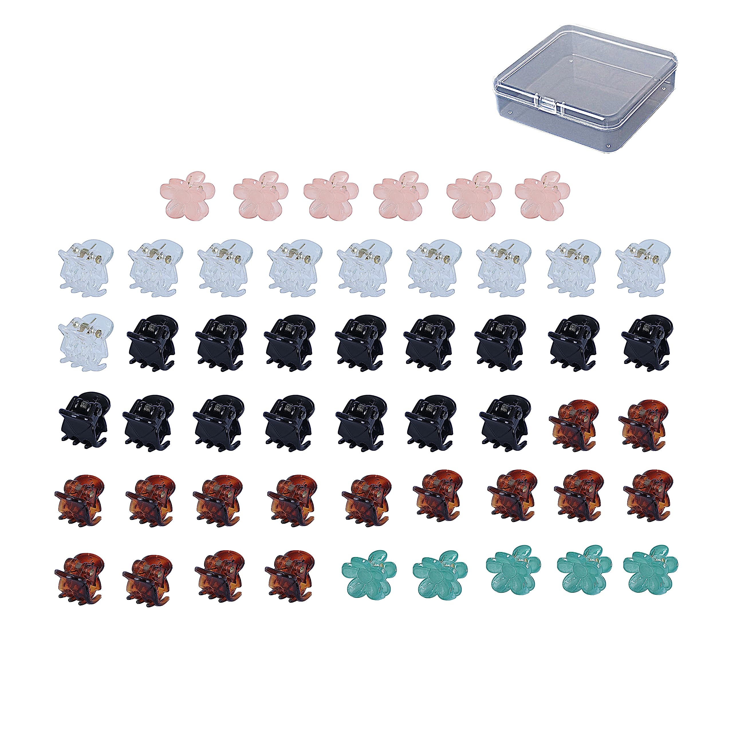 50 pinzas para el cabello para mujer, 1 caja de almacenamiento, mini pinzas de plástico para garras, pinzas para el cabello antideslizantes multicolores, adecuadas para flecos, trenzas
