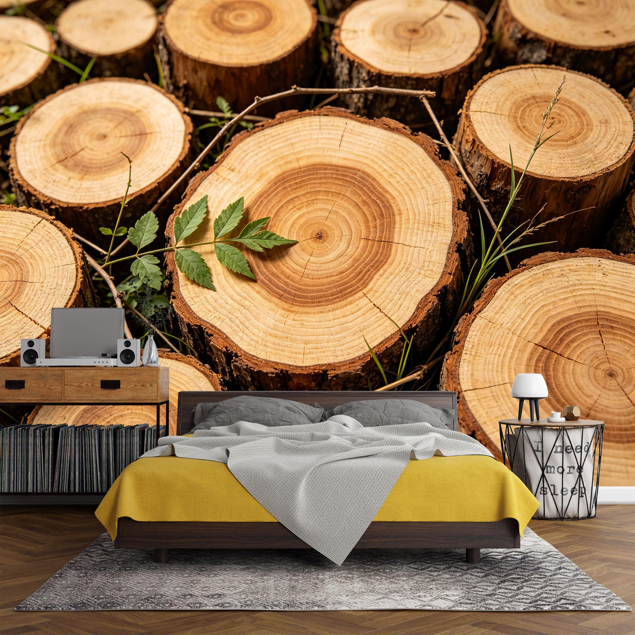 Custom Size Wall Mural， Natural Wood Log Texture Botanical Forest Rustic Style，SelfAdhesive Art Prints wall Fabric (No PVC) Removable Wallpaper Living Room Decor