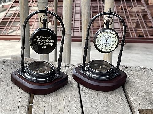 Miniatura 8 de Reloj de escritorio antiguo analógico de latón, reloj de mesa de escritorio personalizado, relojes de mesa grabados para regalo promocional de Latón