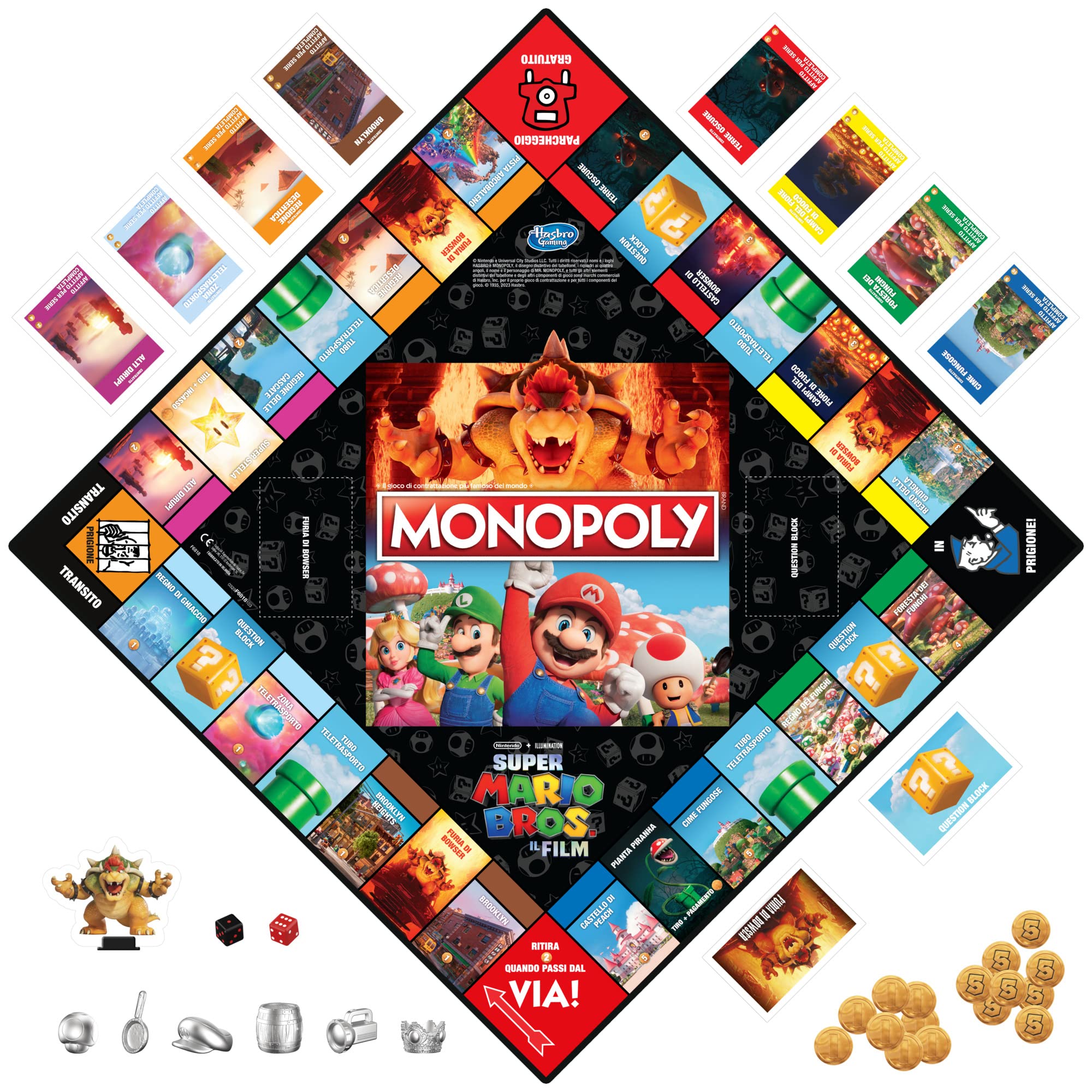 Monopoly - Super Mario Bros Edycja inspirowana filmem, gra planszowa dla chłopców i dziewcząt, zawiera pionek Bowser