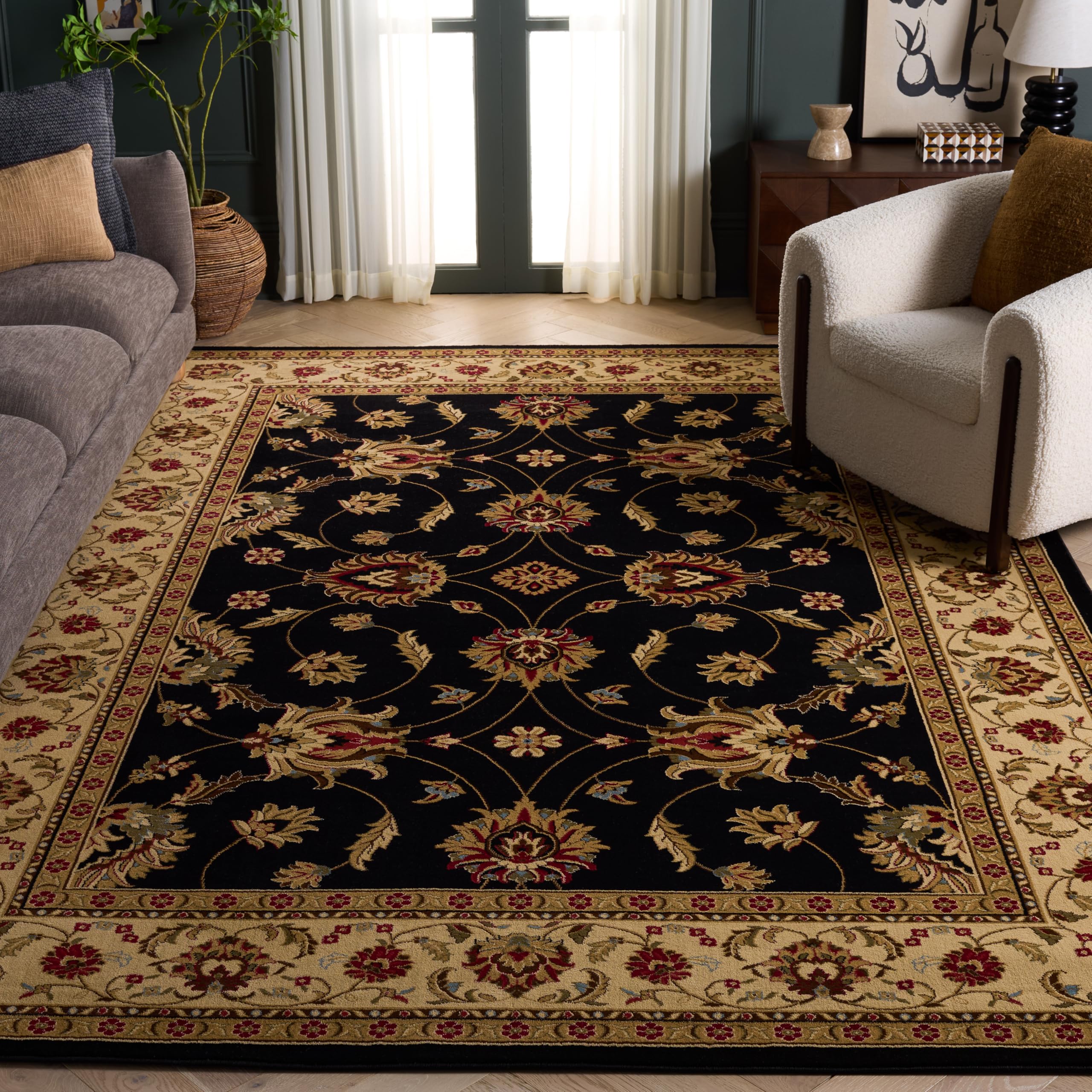SAFAVIEH Lyndhurst Collection Area Rug - 8' x 11', Black & Ivory, Traditional Oriental Design, Non-Shedding & Easy Care, Ideal for High Traffic Areas