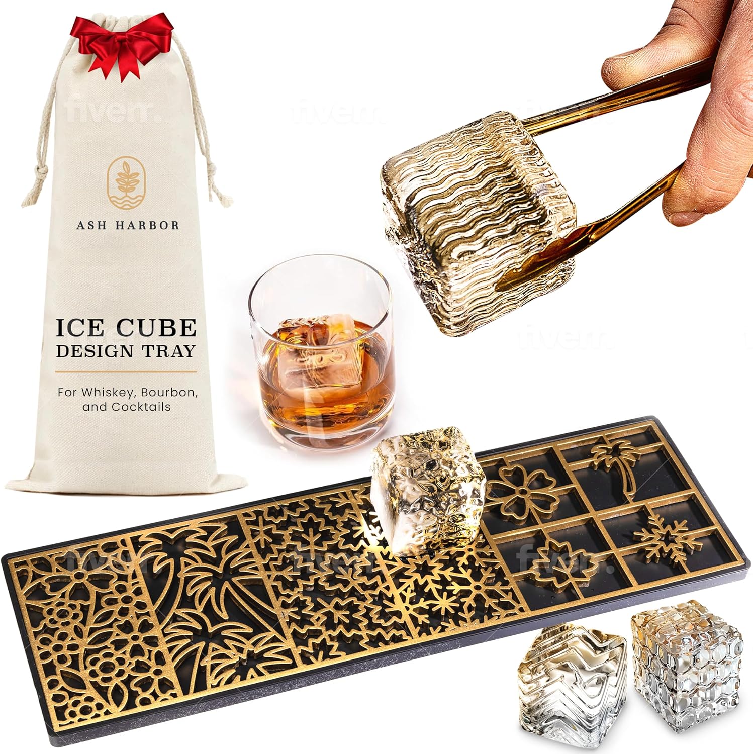 Bandeja de diseño transparente para hacer cubitos de hielo  Moldes de hielo modernos para bourbon y cócteles en 5 segundos  Sello de cubo de molde