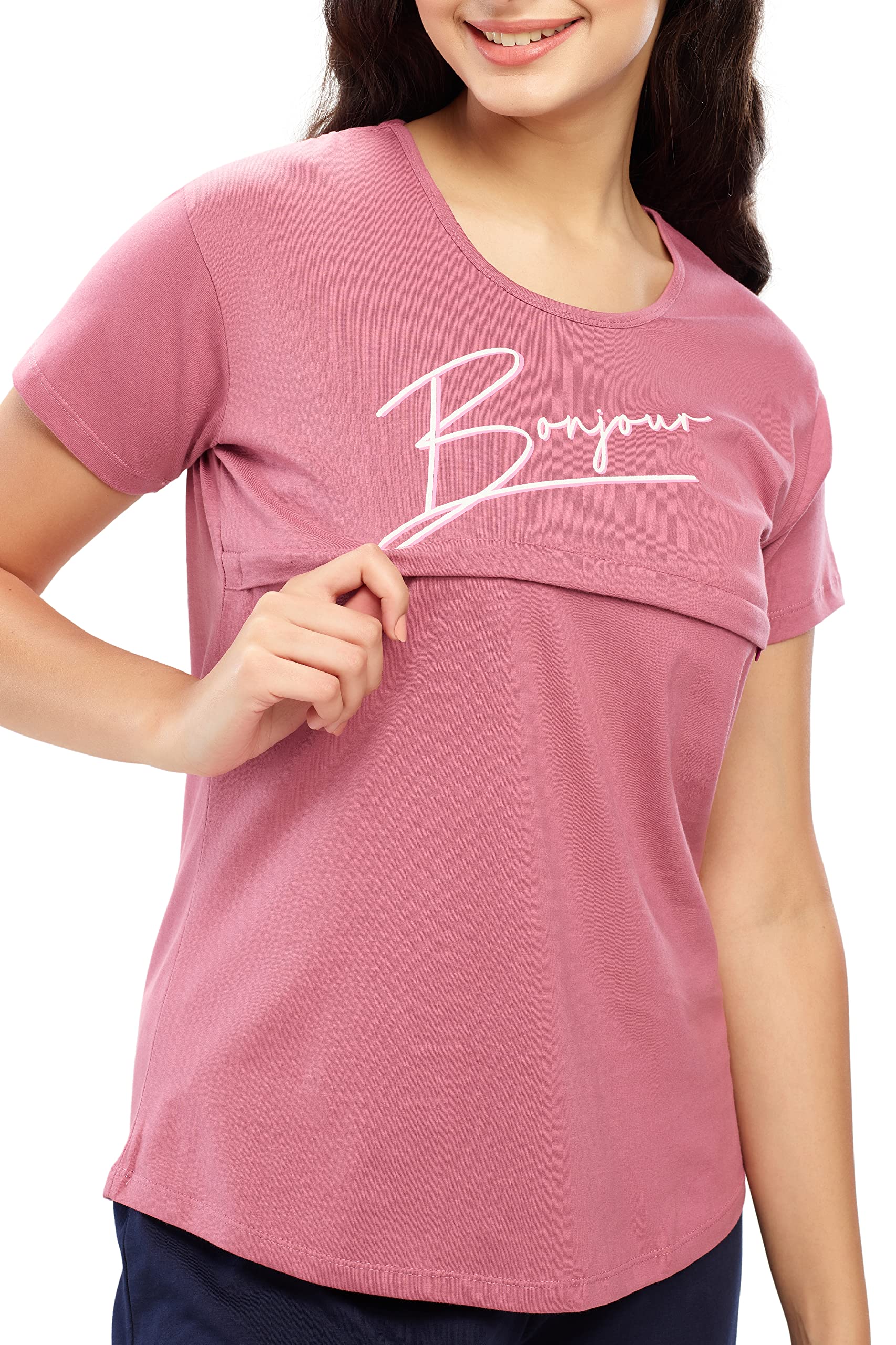 ZEYO Women's Cotton Solid Plain Brown Feeding Top 5647