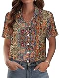 Womens Button Down Blouse Rolled Cuffed Short Sleeve Shirts Casual Work Blouse Summer Hawaiian Outfits
