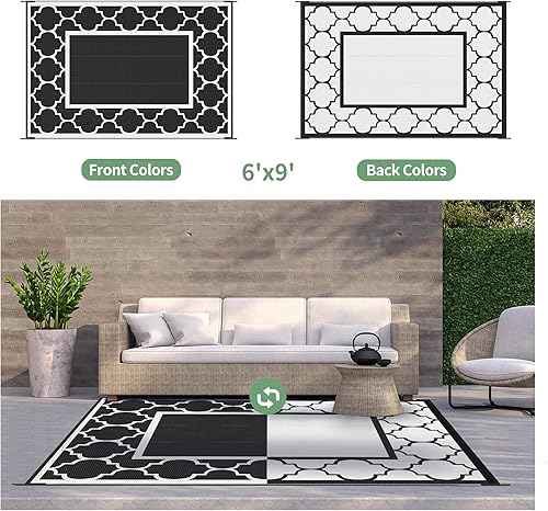 Miniatura 4 de GENIMO Alfombra de exterior impermeable de 6 x 9 pies para decoración de patio, plegable, reversible, de plástico, para cámper, alfombra Morden para