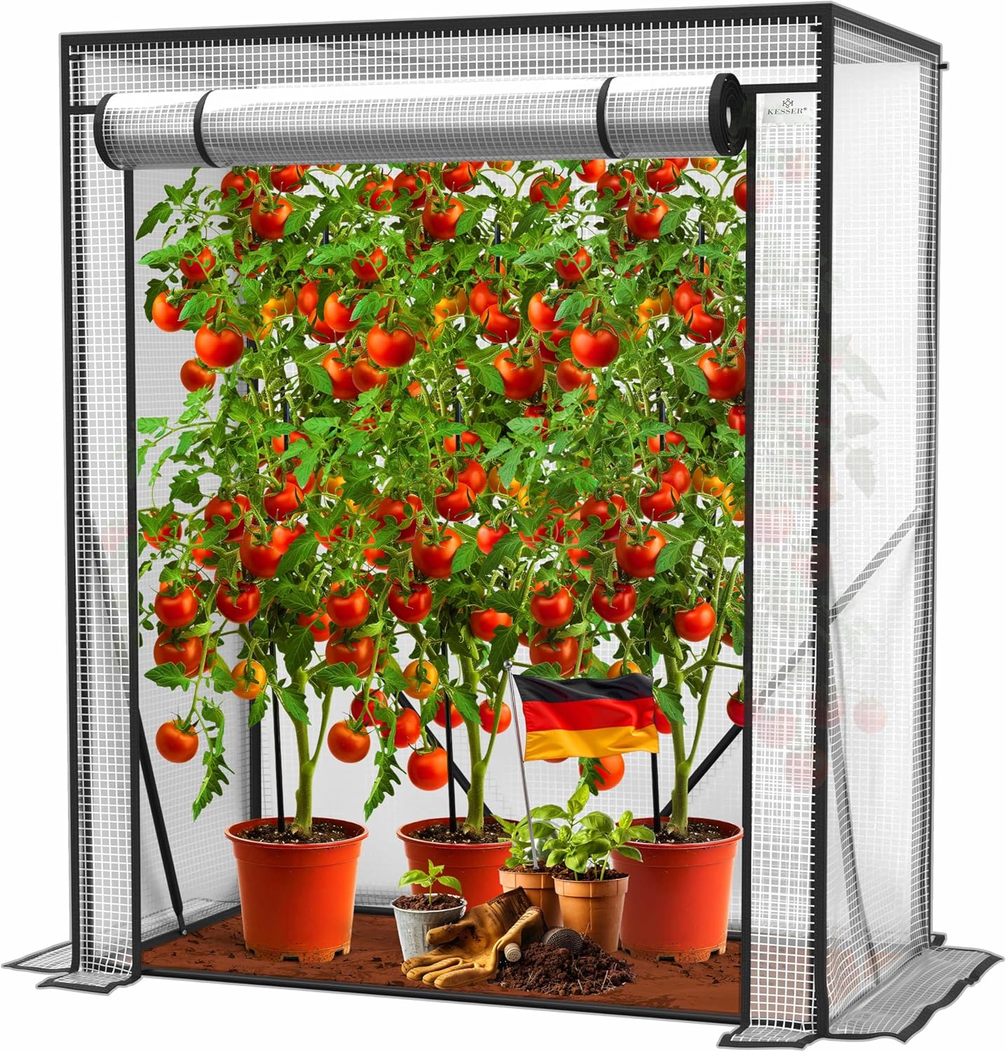 KESSER Premium Tomato Greenhouse with Roller Door – Plastic Film 100 x 50 x 150 cm for Vegetables, Flowers, Fruits, Garden