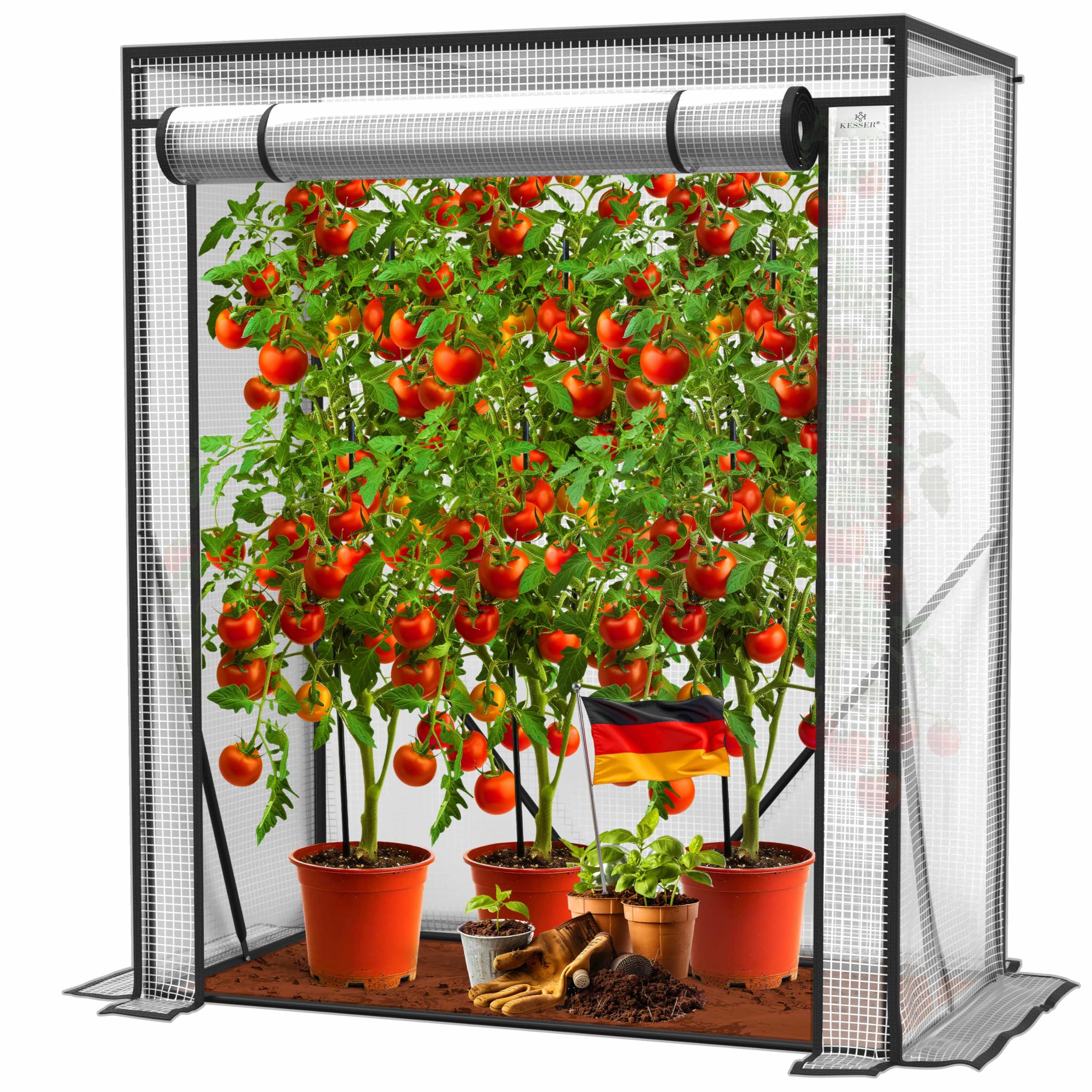 KESSER® Premium Tomatengewächshaus Foliengewächshaus, Gewächshaus klein, Tomatenhaus, Treibhaus mit Tür zum Aufrollen - 100 x 50 x 150 cm Frühbeet, Gemüse, Blumen, Obst, Inkl. Montagezubehör, Garten