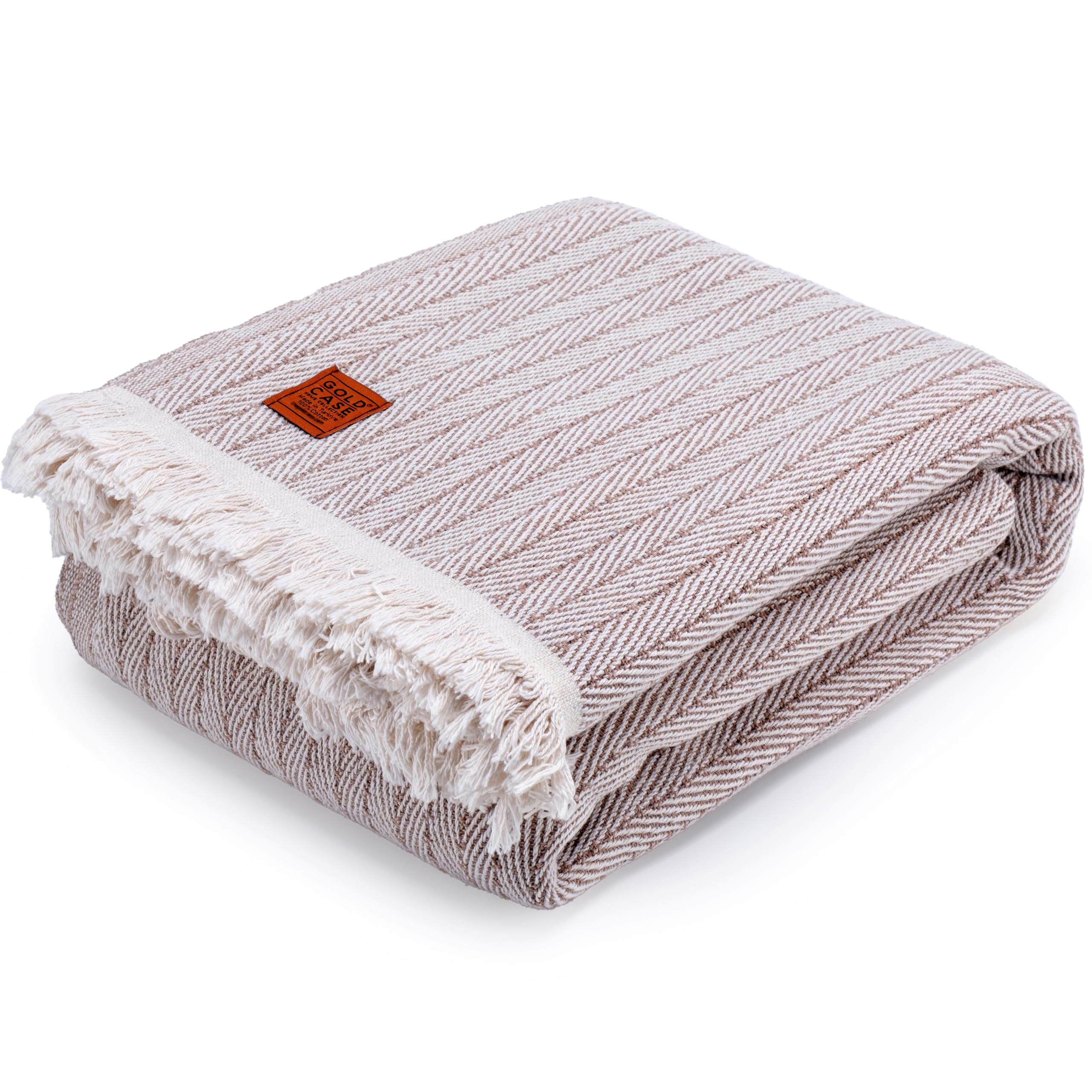 GOLD CASE HOME COLLECTION Vintage Turkish Bed Blanket - Super Soft 100% Recycled Cotton - Layering Twin/Twin-XL Size - Lightweight Warm Sleeping Blankets Multi-Purpose - 71 x 90 Inches - Beige