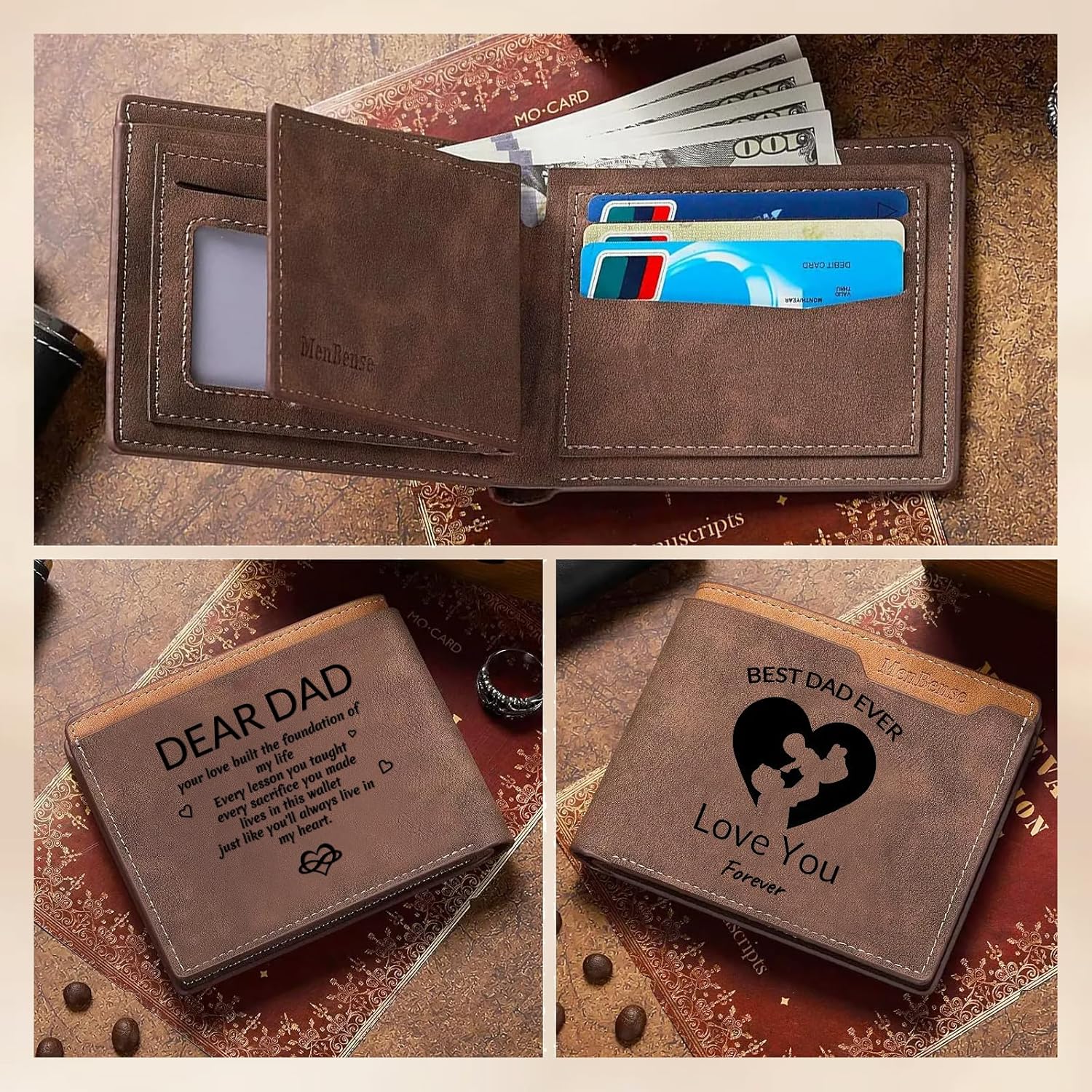 Men Wallet for Dad - Premium PU Leather Bifold Wallet, Men Personalized Leather Wallet, From Daughter/Son/Wife for Dad Husband Fathers Day Birthday Christmas Gifts