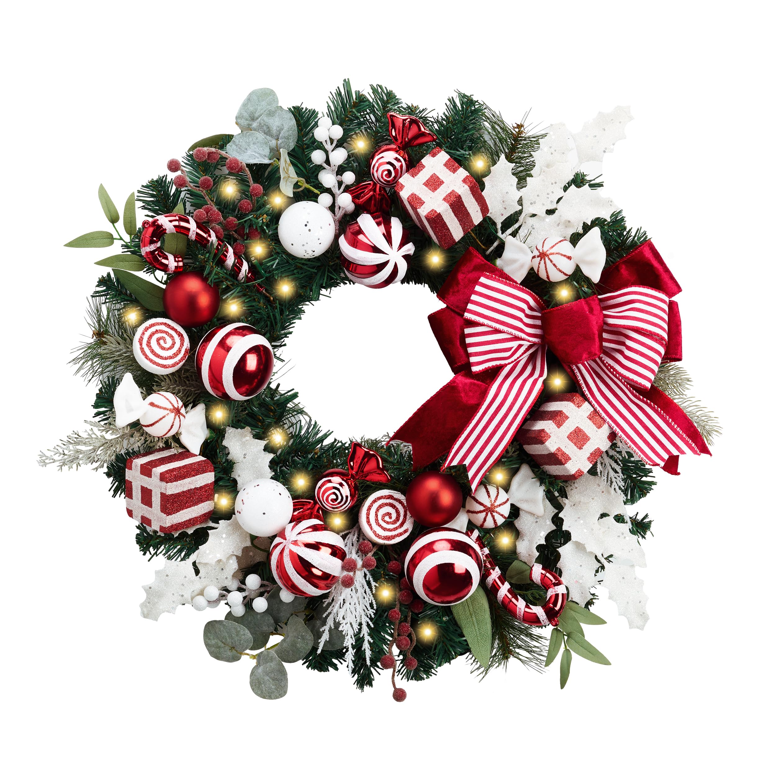 Amazon.com: Valery Madelyn 24'' Pre-Lit Christmas Wreath for Front