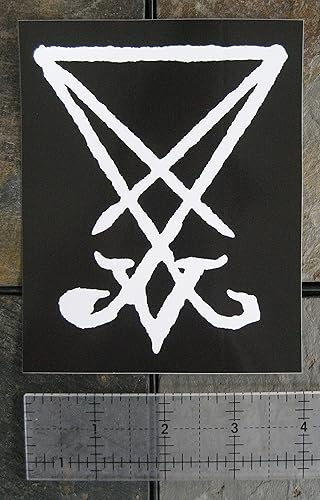 Pegatina de Sigilo de Lucifer de 5 x 4 pulgadas – Cruz de Leviatán Demoníaco Pentagrama Demonio Dragón Malvado Cabra Cráneo Cabeza de Cabra Gótico