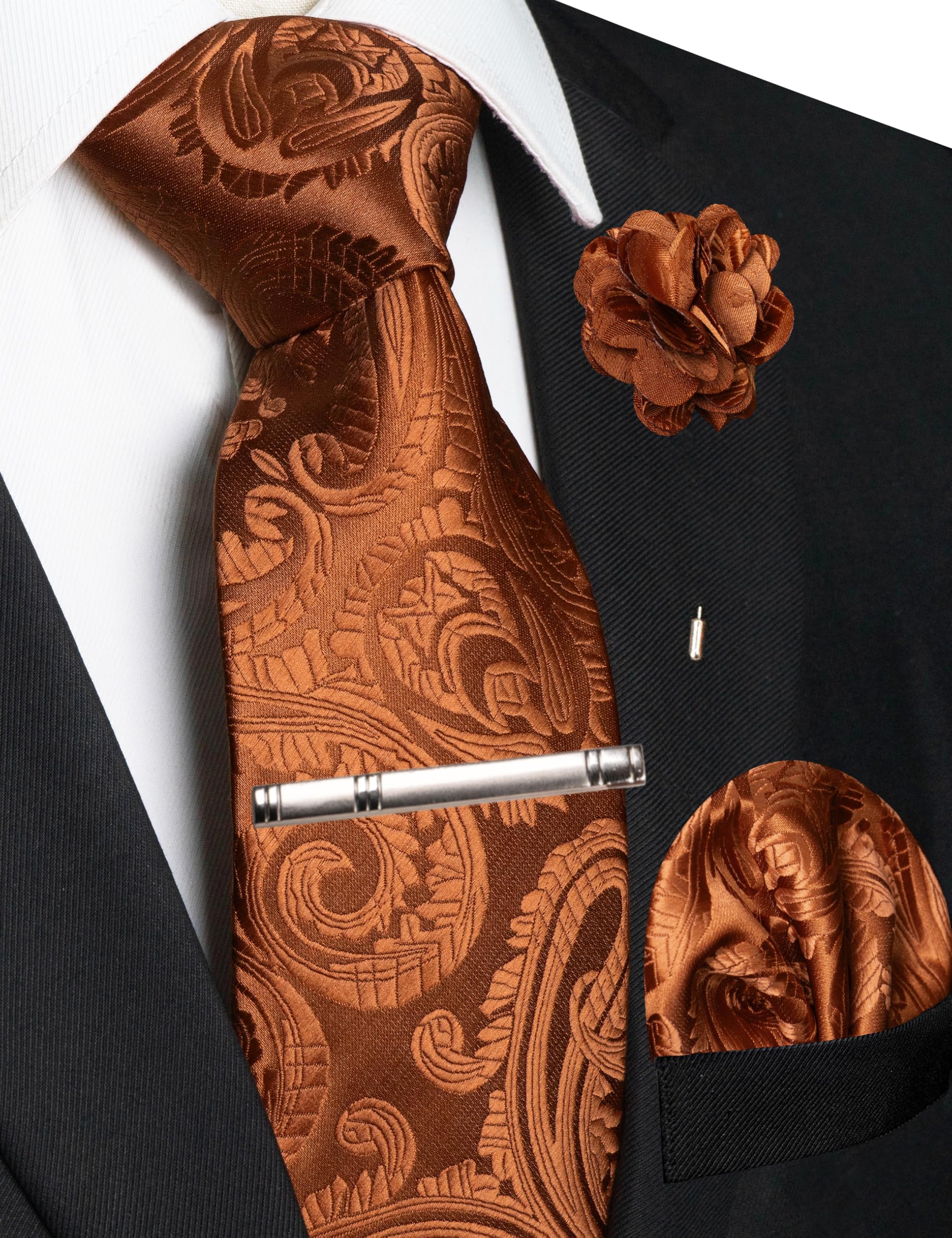 JEMYGINS Paisley zestaw krawatów z barokowym wzorem, męski, poliester, elegancka poszetka, spinka do krawata, kwiat, na wesele, do biznesu, wielokolorowa