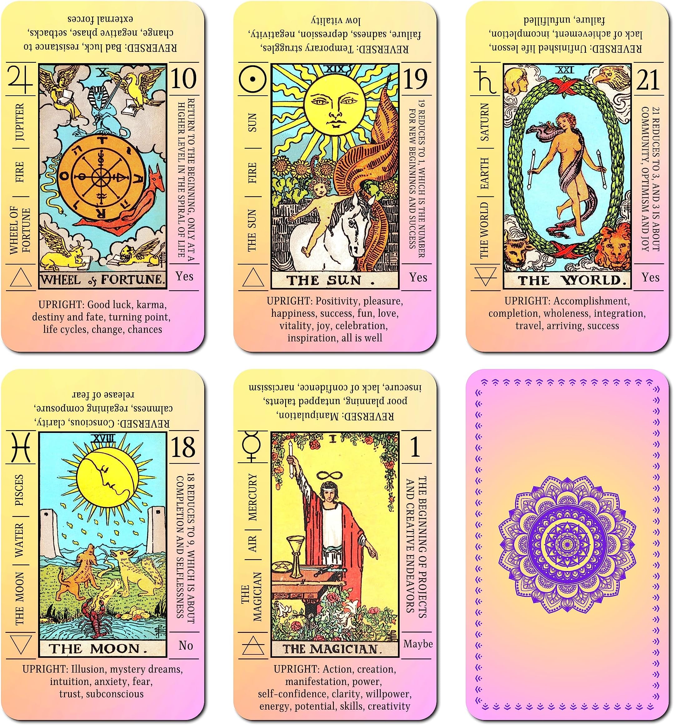 Learning Tarot Cards for Beginners with Meanings on Them, Cute Sunset Tarot Cards Set Unique, with Keywords, Beautiful Rider Waite Tarot Desks, Cute Beginner Tarot Cards Deck Pink