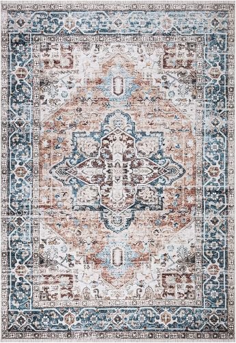 Miniatura 3 de Bloom Rugs Caria - Camino persa tradicional lavable antideslizante de 5.9 ft, color terracotaazul, para entrada, pasillo, baño y cocina, tamaño