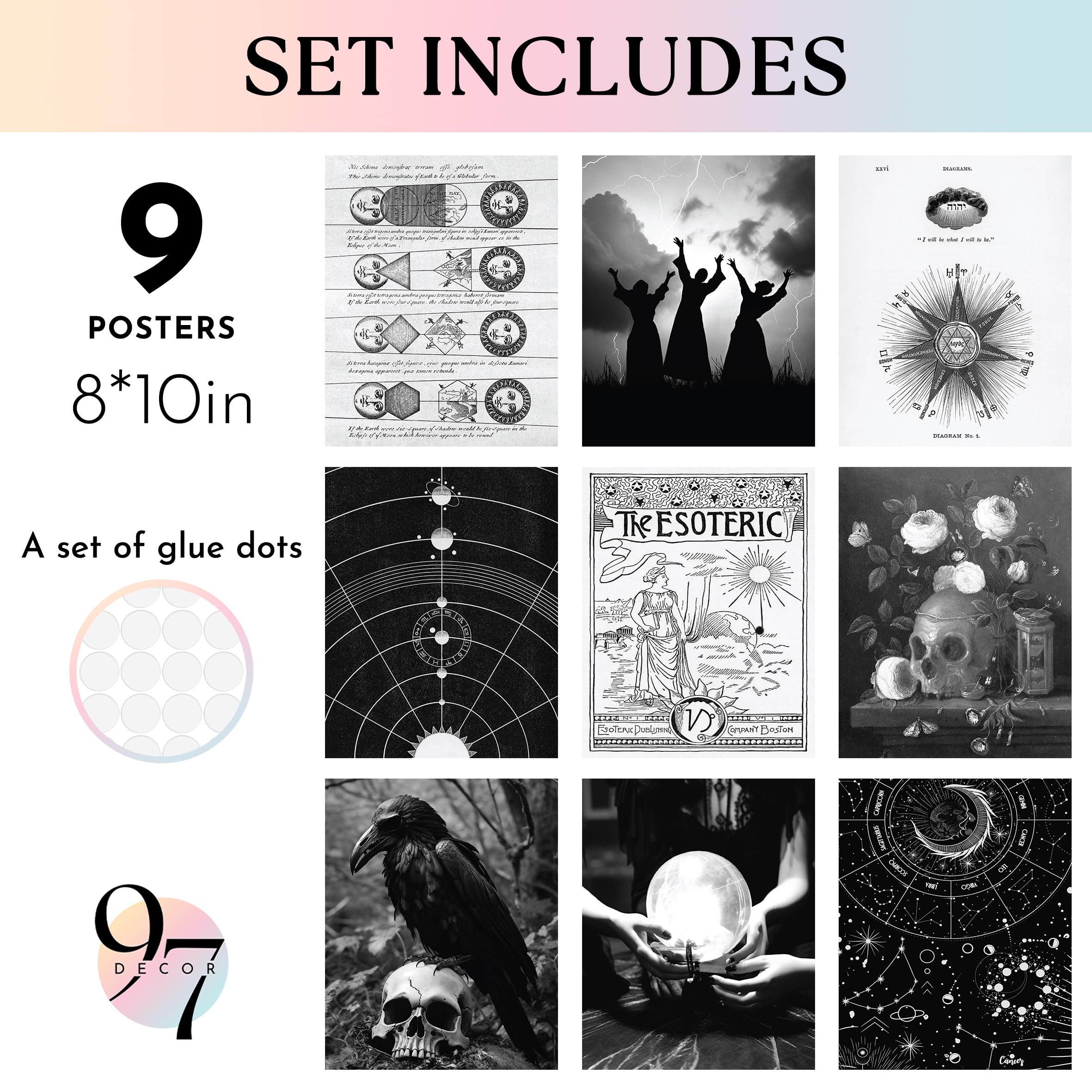 97 Decor Dark Academia Decor For Bedroom - Gothic Home Decor Aesthetic, Moody Dark Academia Wall Art, Vintage Halloween Posters For Room Aesthetic, Spooky Gothic Pictures Goth Decorations (UNFRAMED): Dark Witchy UNFRAMED