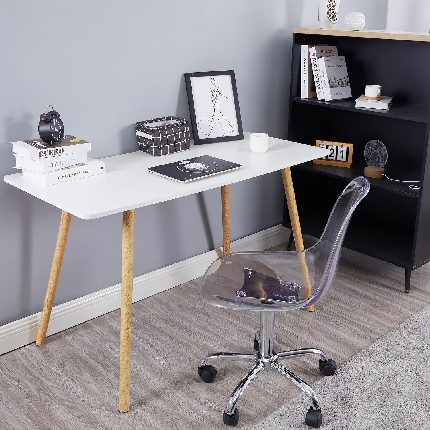 Urban Shop WK657754 Acrylic Rolling Chair, Clear 21.25D x 19.68W x 34H Inch