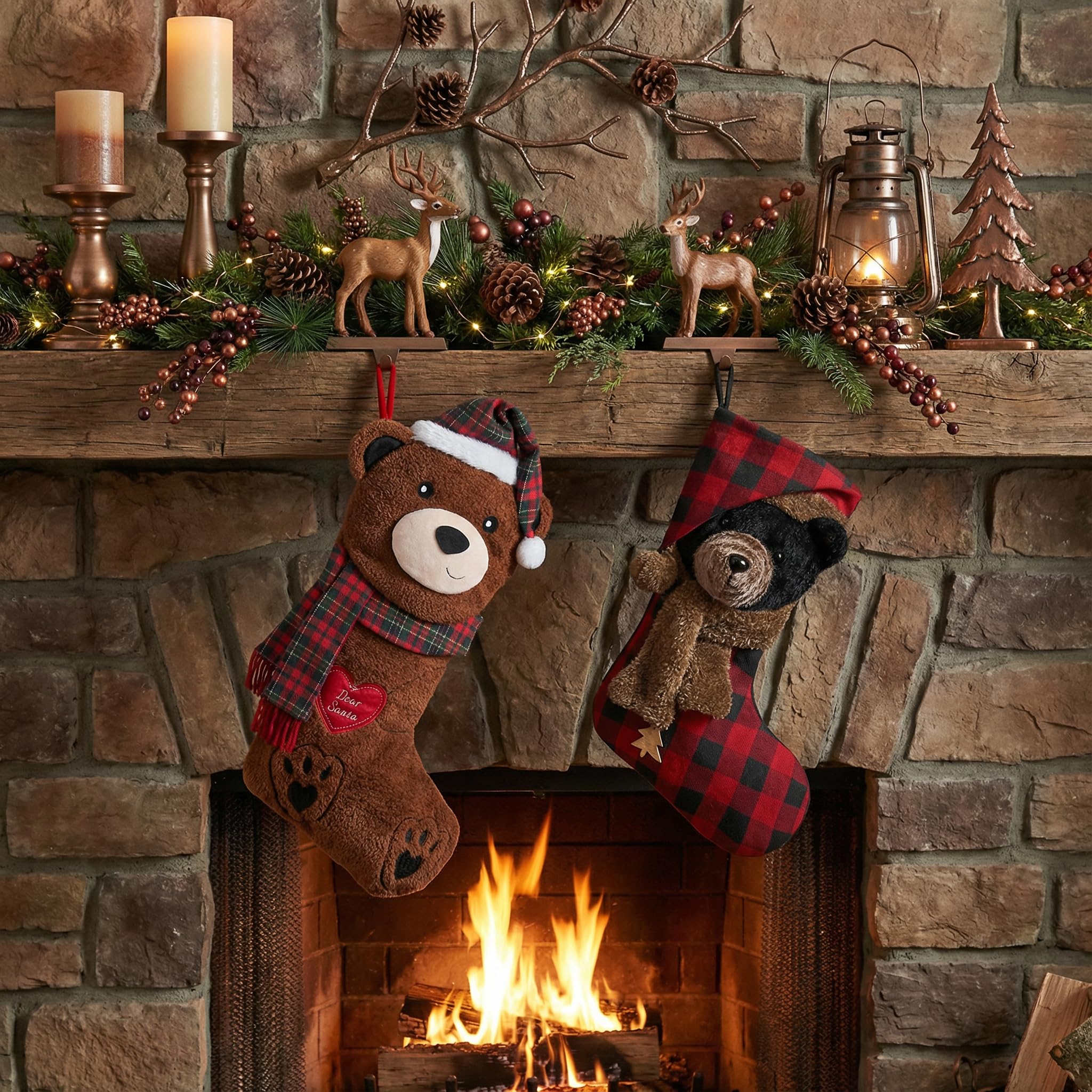Valery Madelyn Calze natalizie a forma di orso, 53,3 cm, grandi, marroni, per animali domestici, simpatiche calze di Natale in peluche da appendere al camino, regalo di Natale, decorazioni per feste