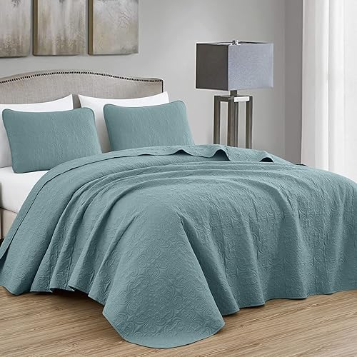 Miniatura 17 de Chezmoi Collection Luca - Juego de colcha de 3 piezas extragrande, tamaño king, verde azulado - Edredón de verano de microfibra ligera de 118 x 106