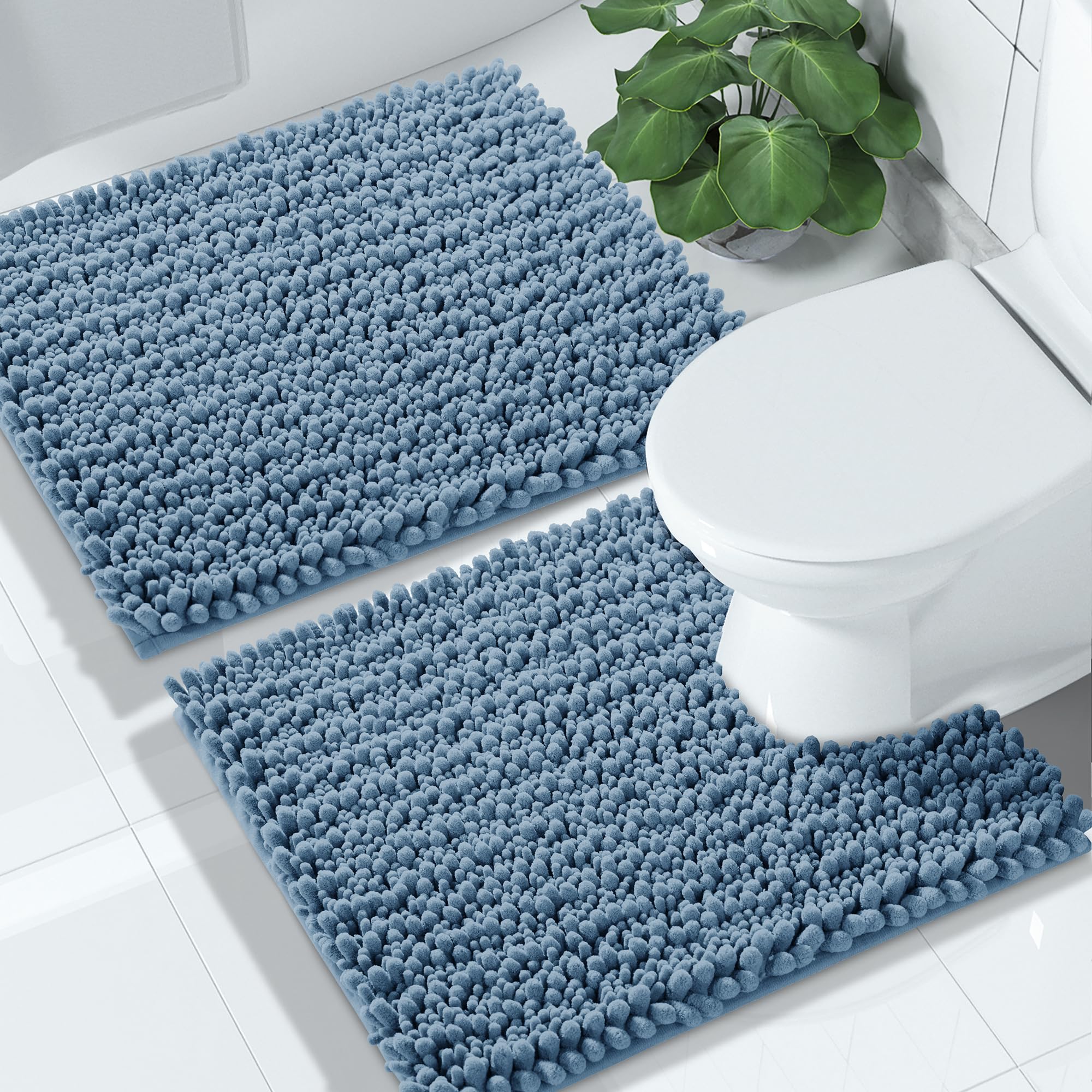 Yimobra Bathroom Rugs Sets 2 Piece - Quick Dry Extra Thick Luxury Chenille Bath Mat Non Slip Super