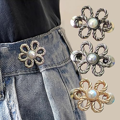 Miniatura 7 de Pines de botón de jeans, botón de mezclilla de flores desmontable para jeans sueltos, botones ajustables sin costura, clips para pantalones de