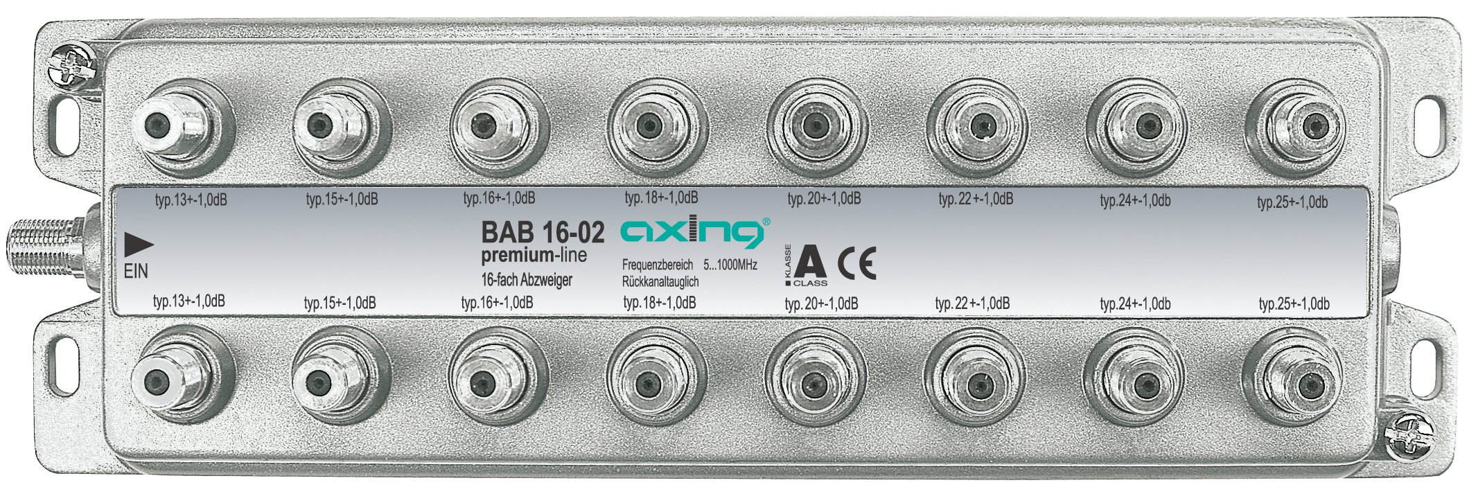 Axing BAB 16-02 - Derivador Acoplador direccional de señal TV con conector de F para TDT radio CATV televisión por cable, 16 salidas (5-1006 MHz)