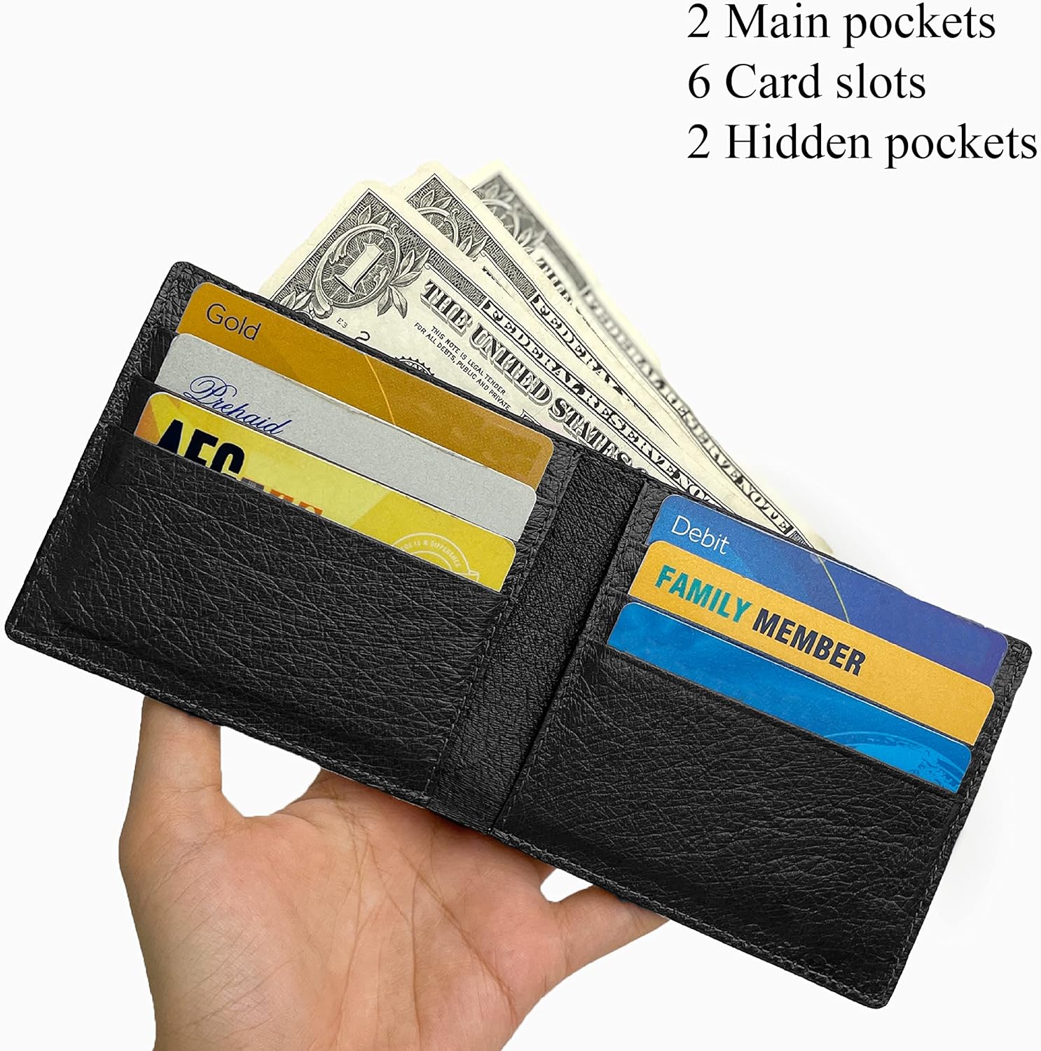 vinacreations Black Ostrich Leather Slim Bifold Wallet Double Side Exotic Wallet Multiple Pocket Holder Passcase RFID Blocking Security Handmade Gift For Men VINAMOS-01