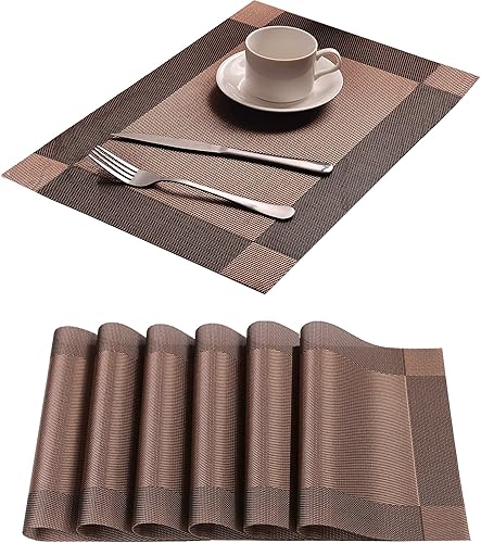 Juego de 6 manteles individuales para mesa de comedor, resistentes al calor, de vinilo antideslizante, para cocina, comedor, 18 x 12 pulgadas, color