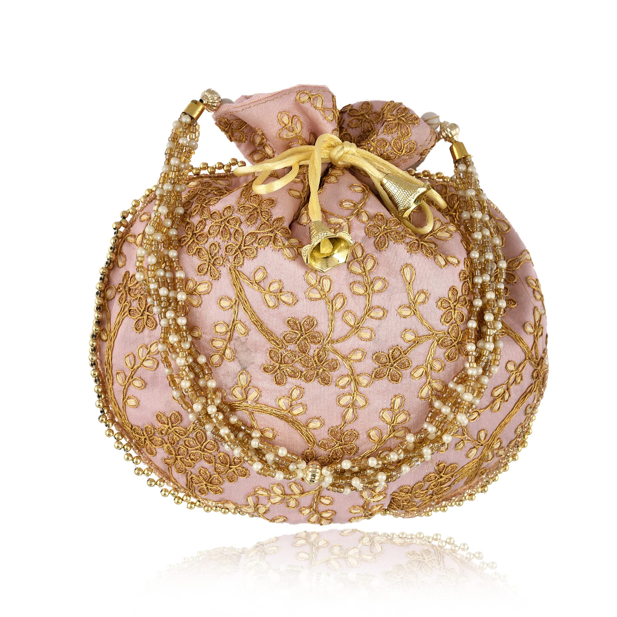 stlyz Traditional Embroidered Potli Bag For Women, Handmade Pure Silk Potli Handbag Wristlets Ethnic Bridal Potli Batwa Bag For Ladies For Wedding, Return Gifts (Baby Pink)-picture-11