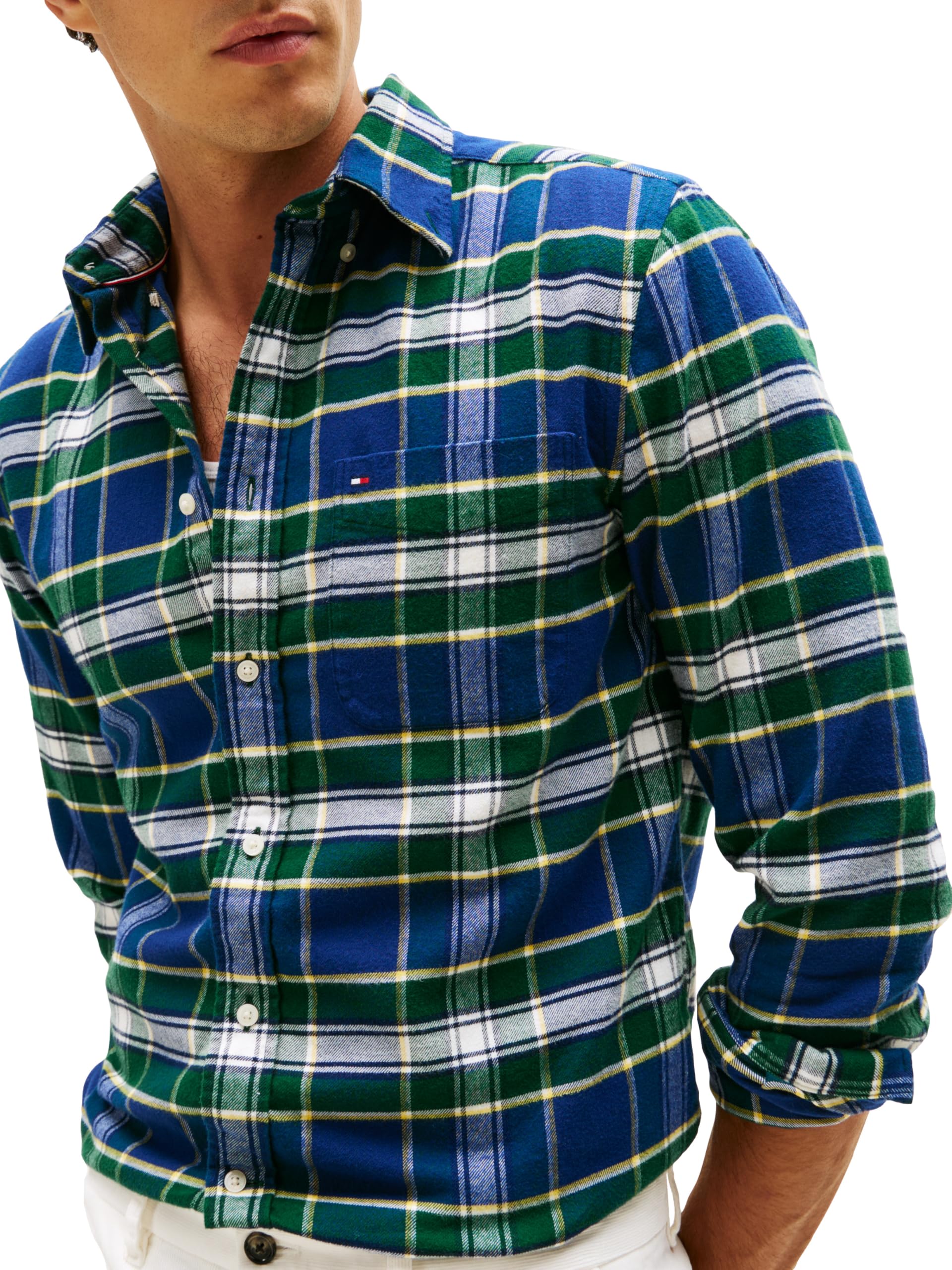 Tommy Hilfiger Camisa de Manga Larga con Botones para Hombre, Ajuste Regular, tartán