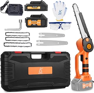 Electric Mini Chainsaw Cordless 8 Inch 6 Inch 2-in-1 Battery Powered Handheld Chainsaw with Brushless Motor，2pc 21v Battery（4.0AH+2.5AH) for Trimming Pruning Camping Wood Carving Off-Roading