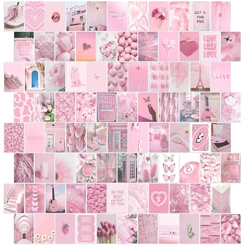 Y2K BOO Soft Rose Pink Aesthetic Wall Collage Kit – 100 Dreamy & Romantic Photos, 4"x6" Prints for Teen Girls Dorm Room Decor, Soft Rose Color Softscape Moments, Ideal Gift for Birthday & Graduation