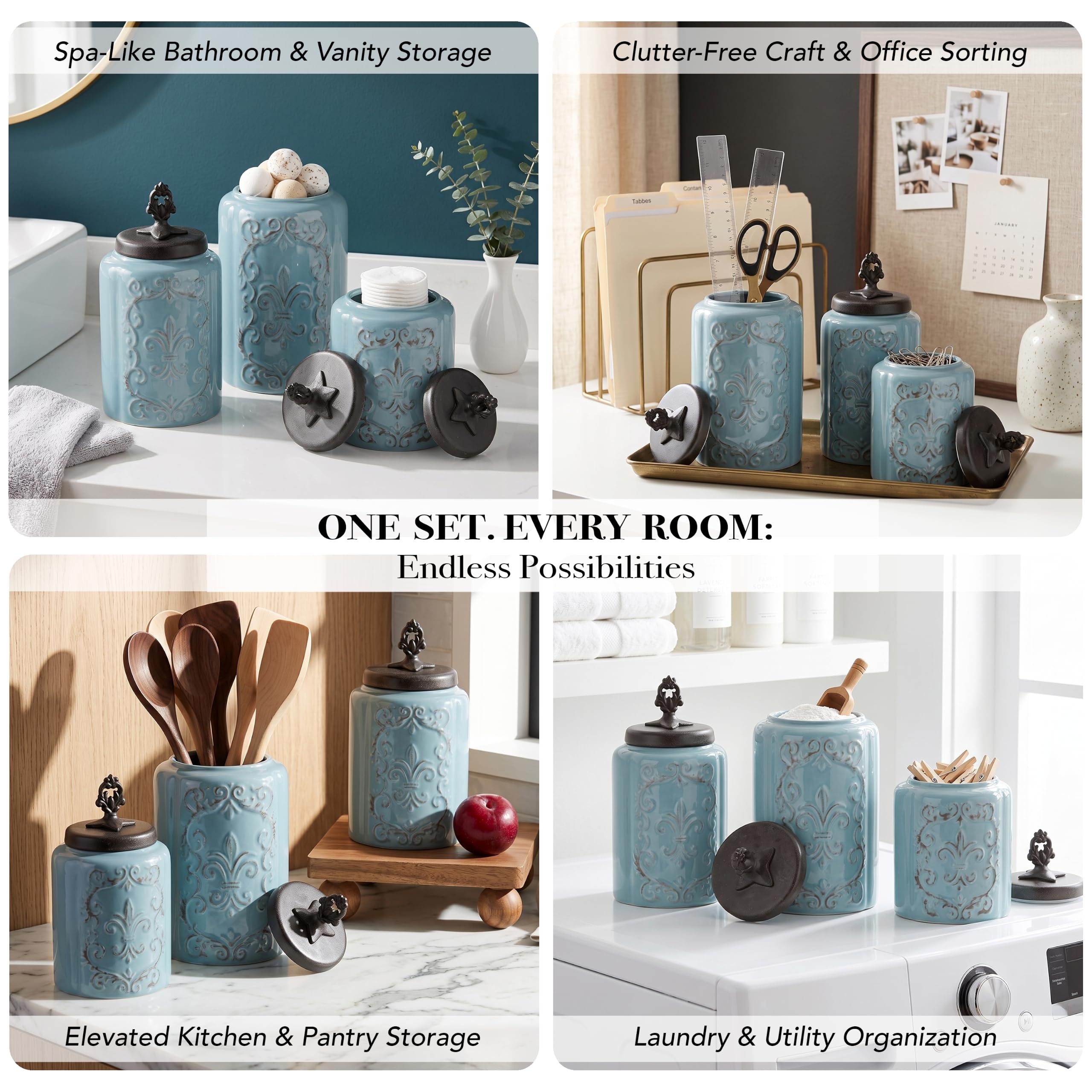 Amazon.com: American Atelier Blue Antique Canister Set, 3-Piece
