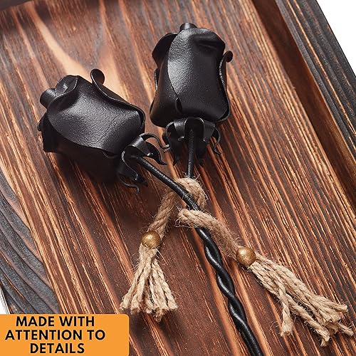 Miniatura 2 de Juego de 2 rosas de hierro forjado retorcidas juntas para siempre colocadas en un marco de madera montable 3D único