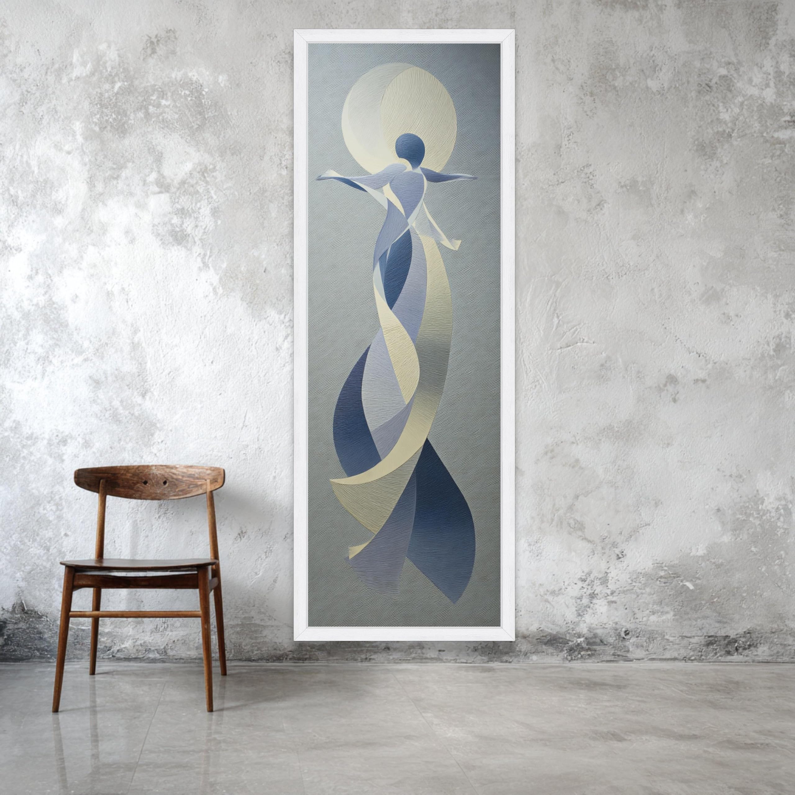 Lmycheng Frameless Long Narrow Wall Art, Abstract Figure Canvas Prints, Flowing Ribbon Design, Blue And Beige Vertical Home Decor Painting(60X180cm/Frameless)
