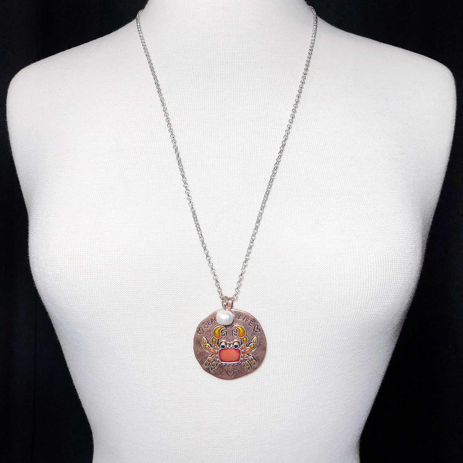 Gypsy Jewels Nautical Sealife Beach Theme Mixed Metals Long Multi Color Unique Charm Pendant Necklace & Earrings Set (Red Crab Beach Life)
