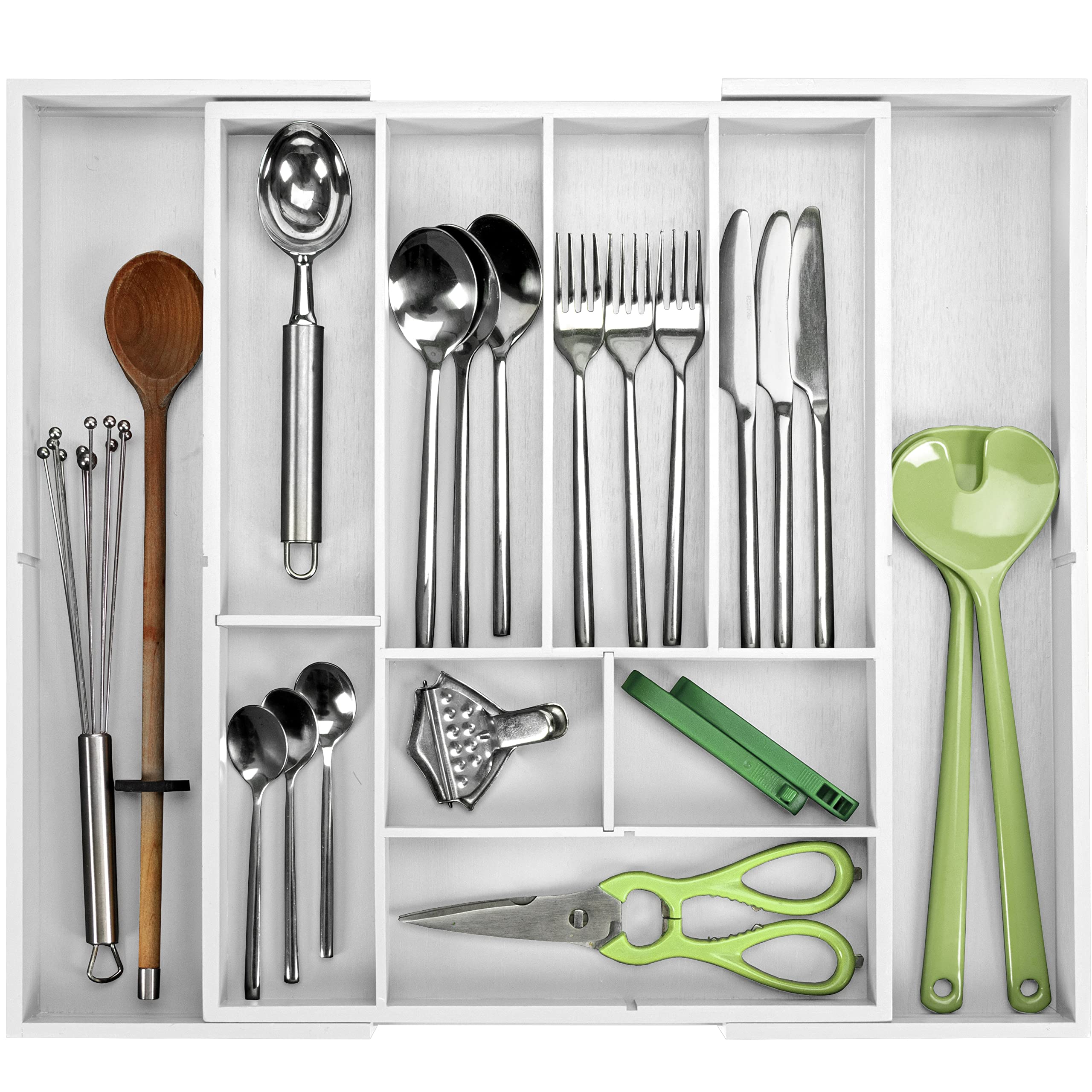 Kamoro HOME & KITCHEN Cutlery Tray Bamboo Adjustable, White