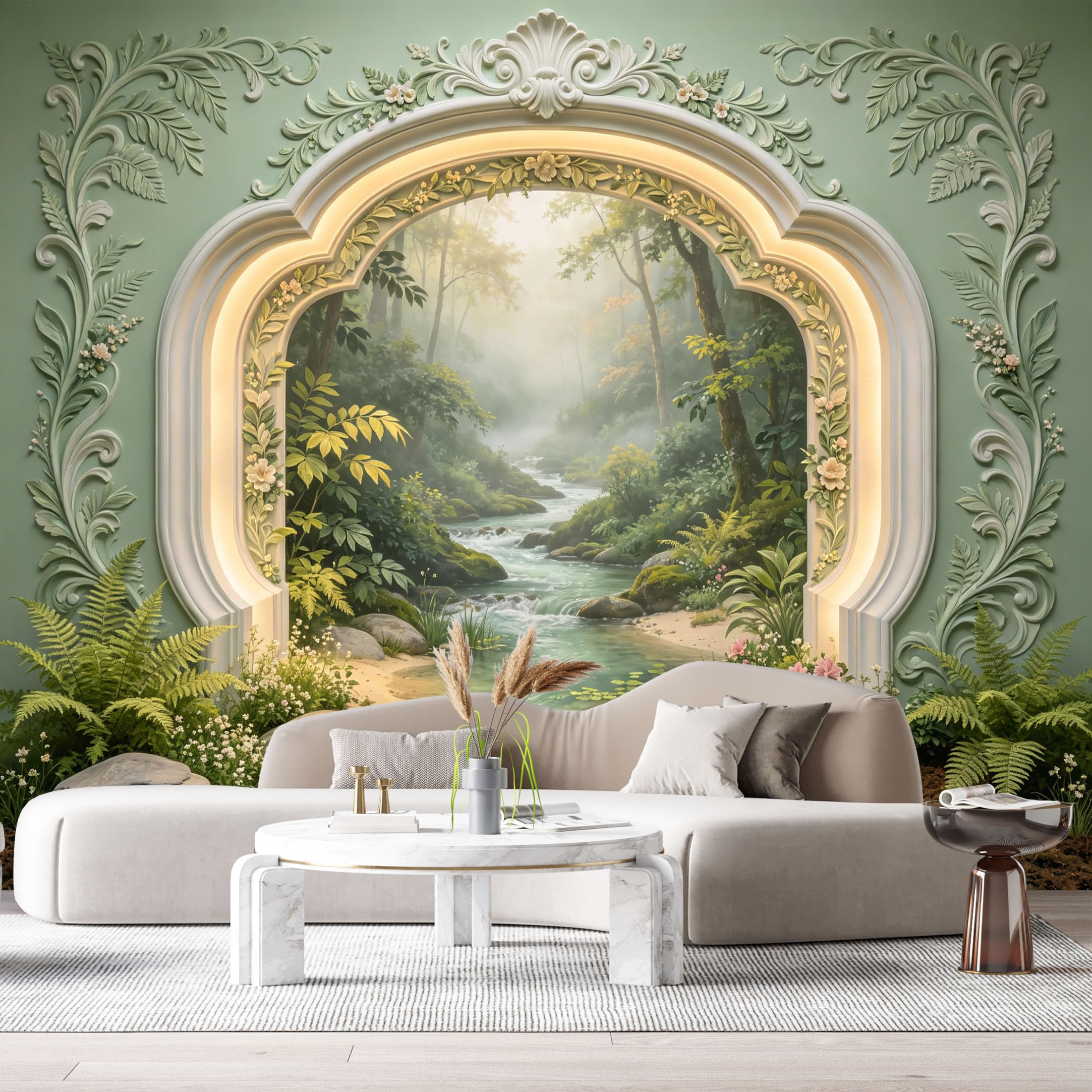 Custom Size Wall Murals Neoclassical Forest Stream Landscape 3D Trompe L'Oeil SelfAdhesiveWall Fabric Removable Wallpaper Wall Decor for Living Room Bedroom Bathroom