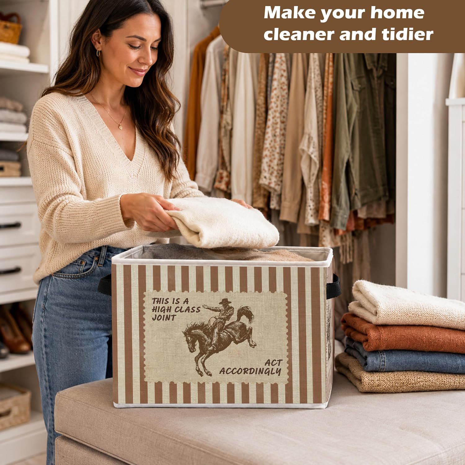 Western Rodeo Cowboy Storage Bin Box with Handles image 4