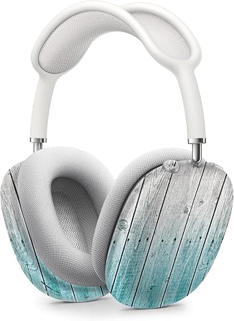 Skin Decal Protective Scratch Resistant Vinyl Wrap - Compatible with AirPods Max Headphones - Trendy Teal to White Aged Wood Planks