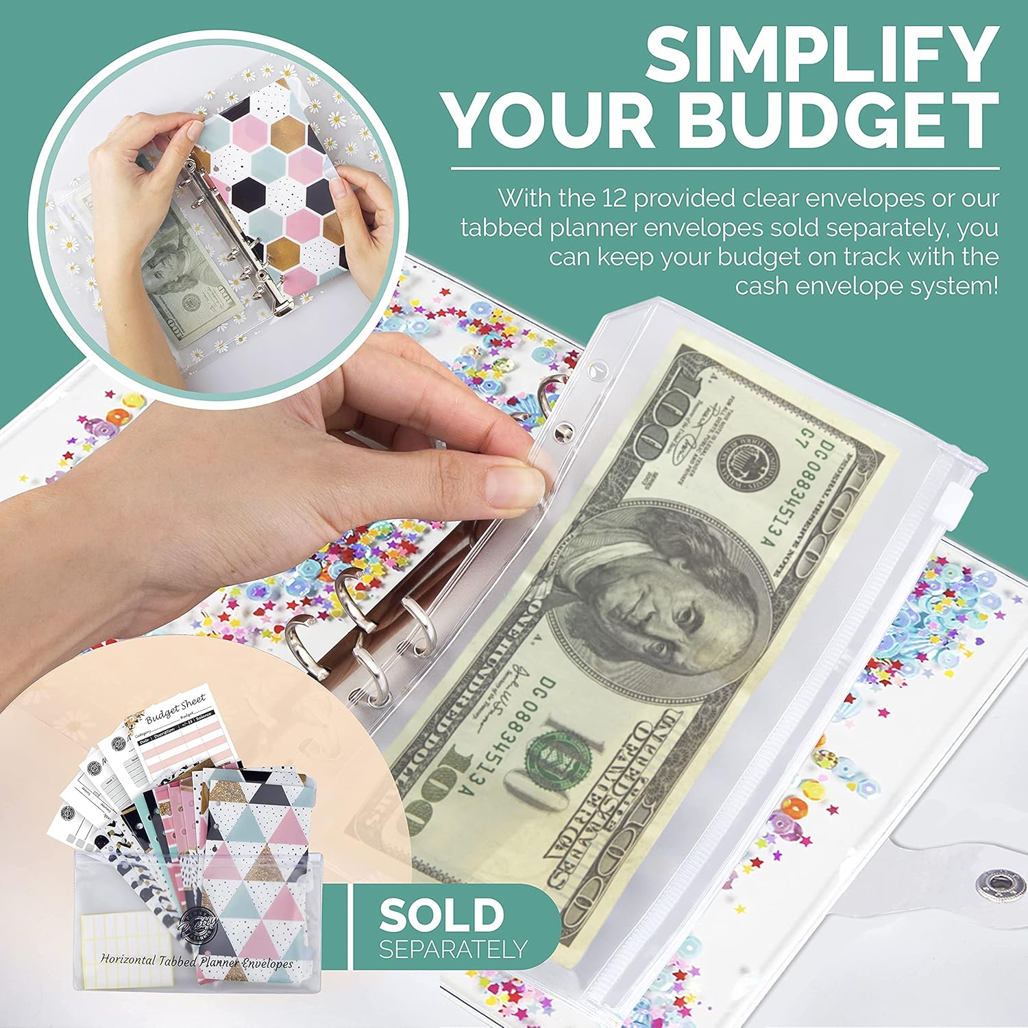 A6 Binder Cover and 12 Clear Envelopes, Budget Binder with Cash Envelopes for Budgeting, Binder Pockets Cash Envelope Wallet, Budget Planner Organizer, Cash Envelope Binder with Budget Envelopes Shell : Office Products
