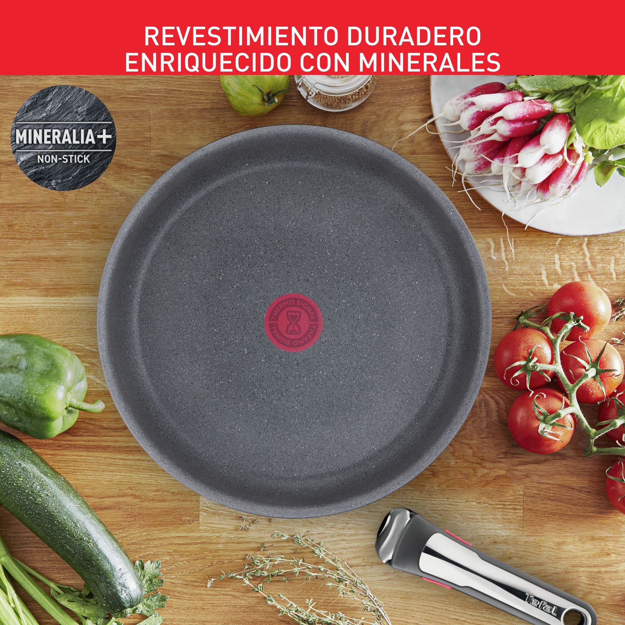 Tefal Ingenio Natural On - Juego de Sartén 28 cm + Cazo 20 cm + Wok 26 cm + Mango extraíble, Apto inducción, antiadherentes, revestimiento titanio, apto lavavajillas y horno