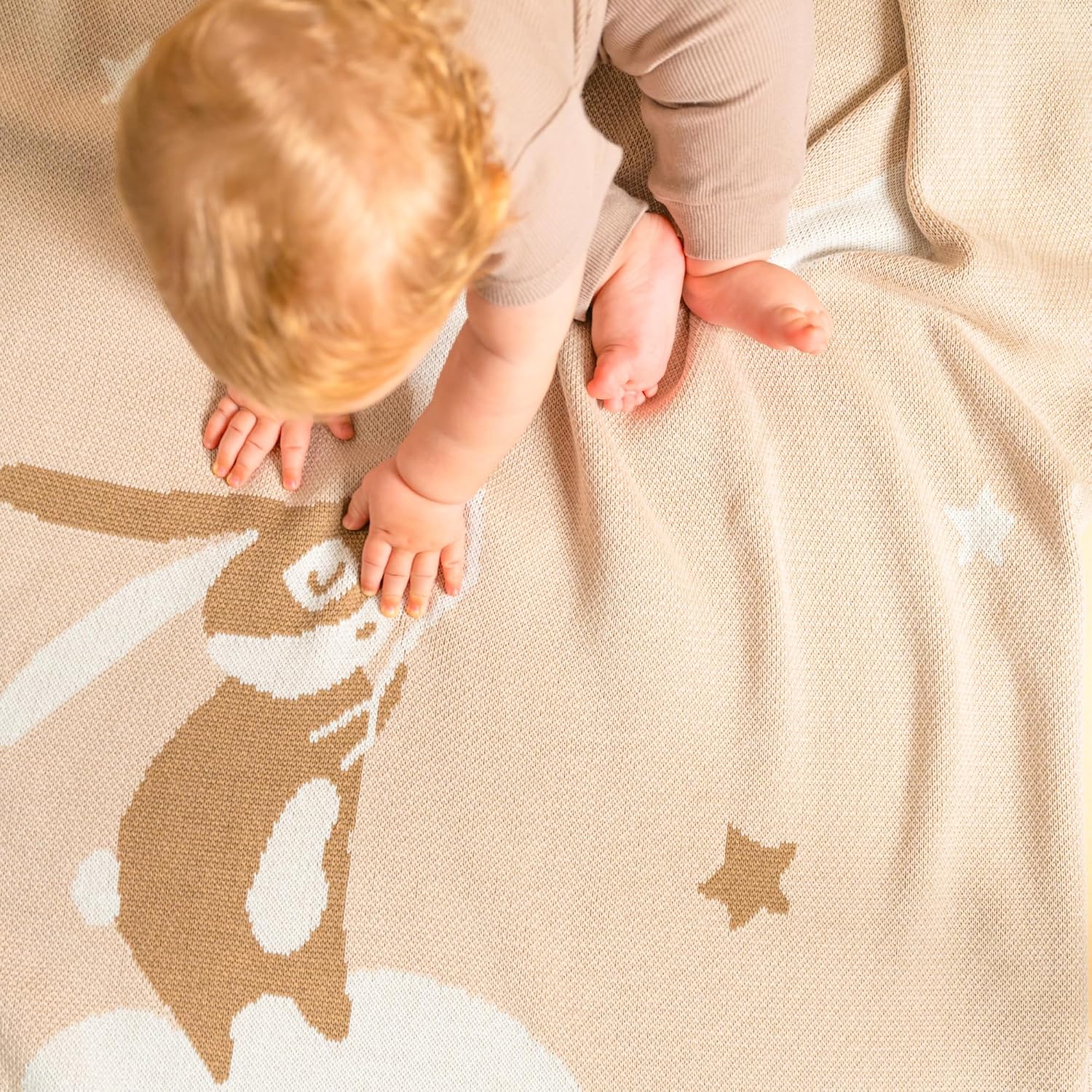 100% Organic Cotton Baby Blanket – Soft Knitted Breathable Swaddle Blanket for Crib & Stroller - Newborns, Infants & Toddlers – Hypoallergenic High Density Cotton Knit, 47x32 in (Bunny)