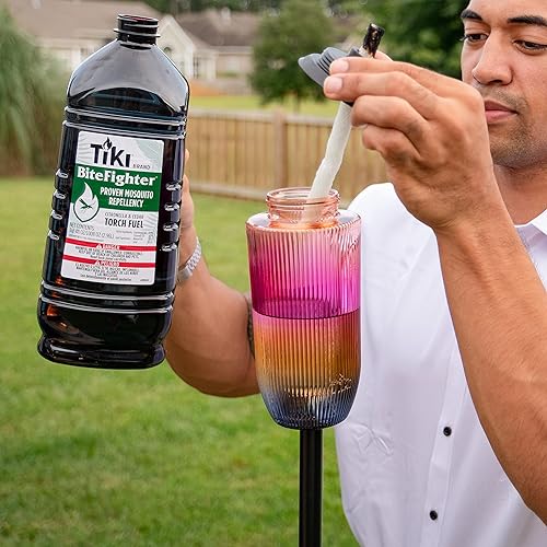 Miniatura 2 de TIKI 1121092 Marca, vidrio arcoíris, patio, patio trasero y césped, fácil instalación, antorcha de decoración al aire libre, rojo