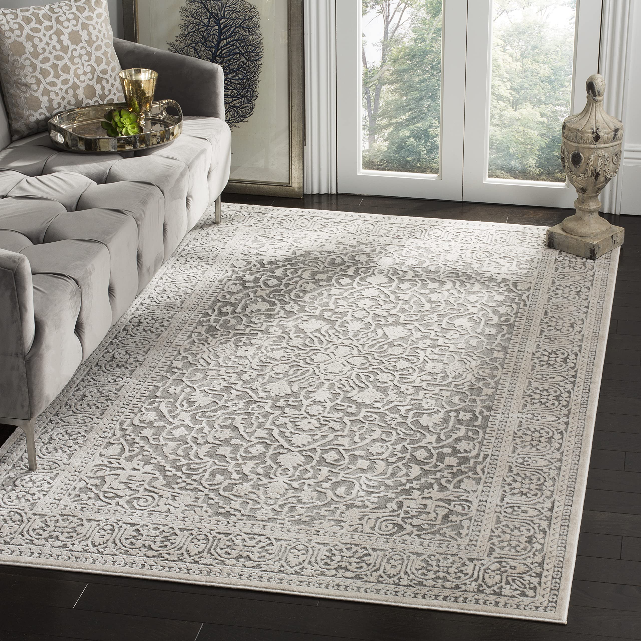 SAFAVIEH Area Rug 4x6 - Reflection Collection - Dark Grey & Cream, Non-Shedding & Easy Cleaning, Ideal for Foyer, Living Room, Bedroom (RFT670B)