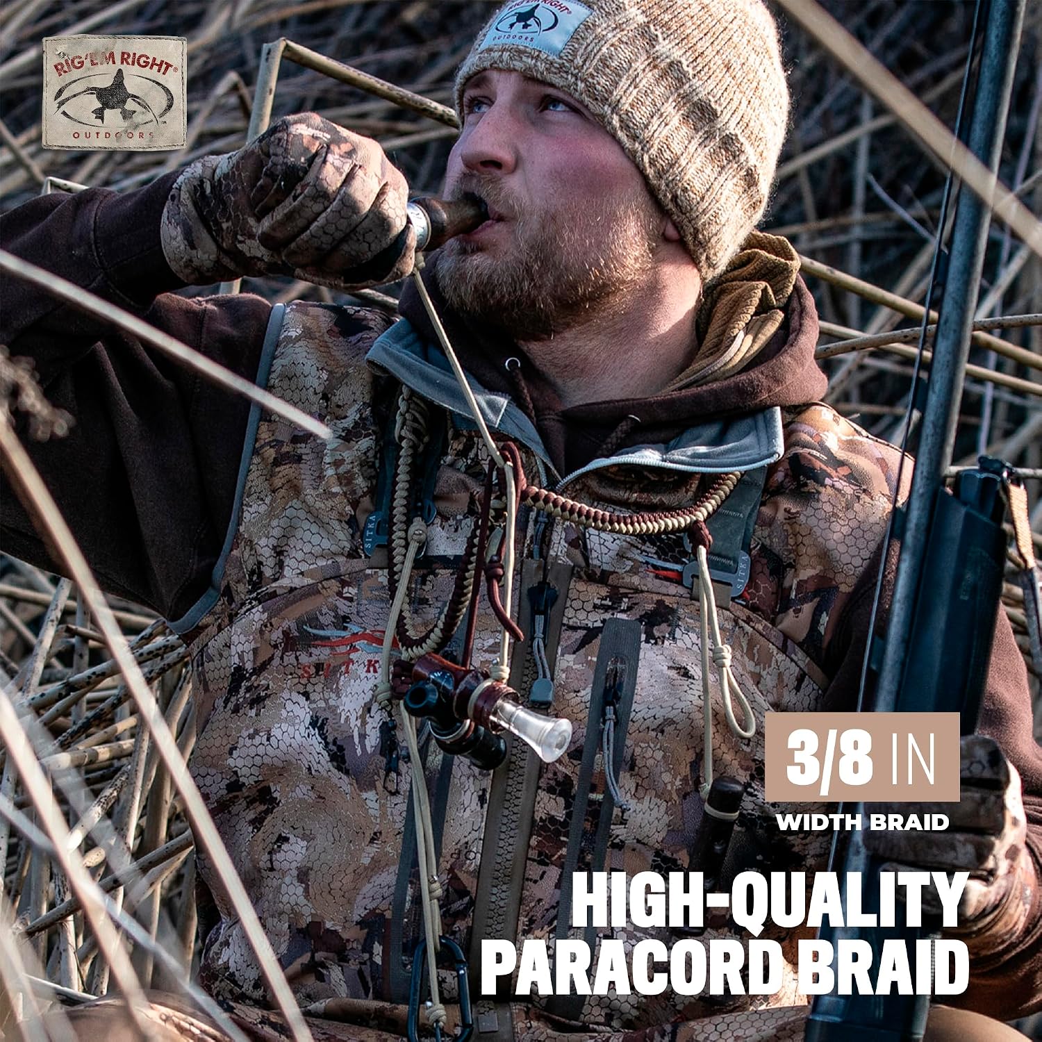 Rig'Em Right Waterfowl Copperhead Deluxe 4-Call Paracord Bird Hunting Lanyard - Two Loops Per Call, with Wide Braid for Ultimate Neck Comfort