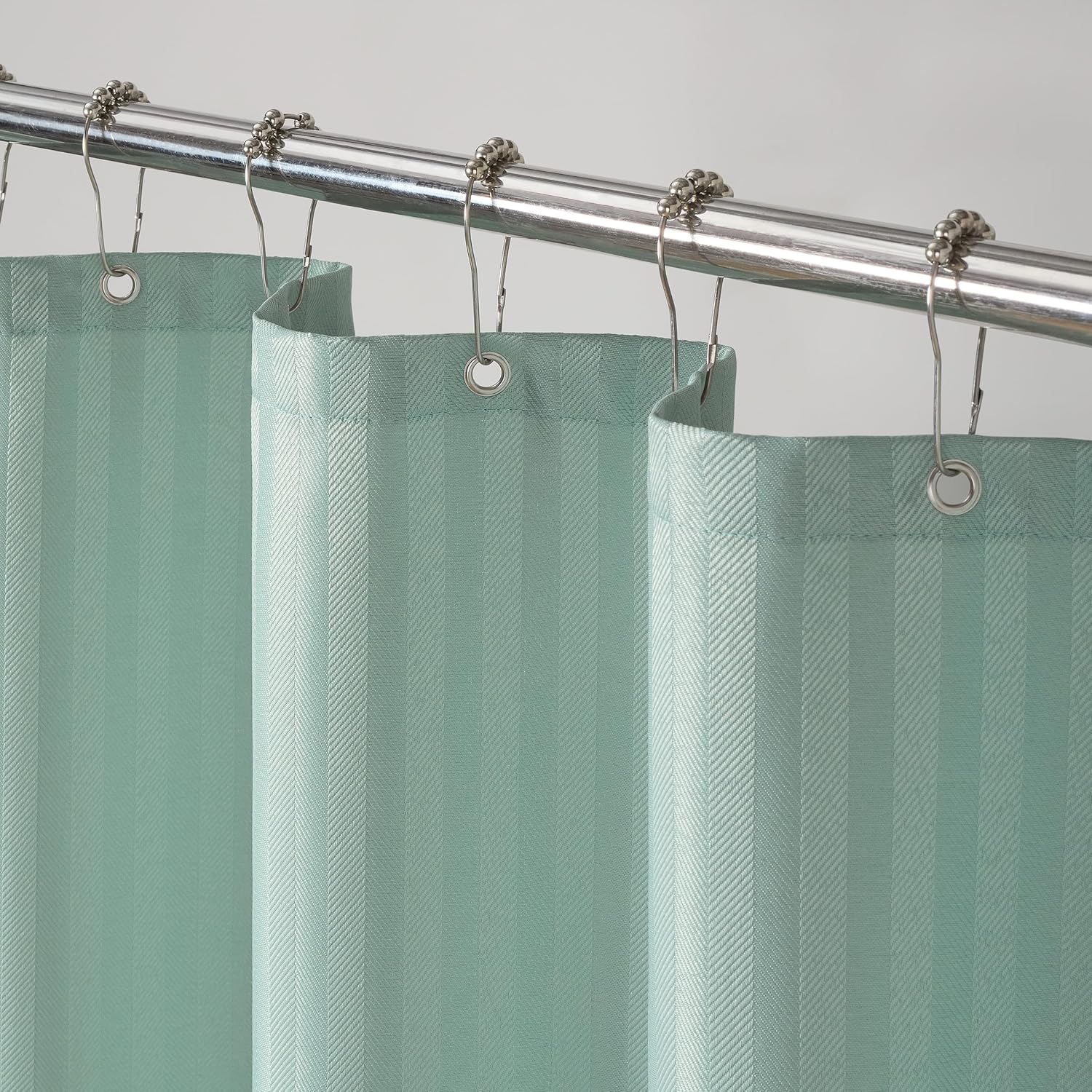 Arkwright Bathroom Shower Curtain Set - Stainless 12 Metal Hooks, Modern Damask Woven Washable Fabric with Weighted Hem & Rust-Proof Grommets, 210 GSM Heavy Duty, 72 x 72 in, Silt Green